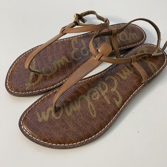 Sam Edelman Gigi Brown T Strap Flat Sandal Leather Thong Ankle Strap 8 38 - Picture 3 of 7